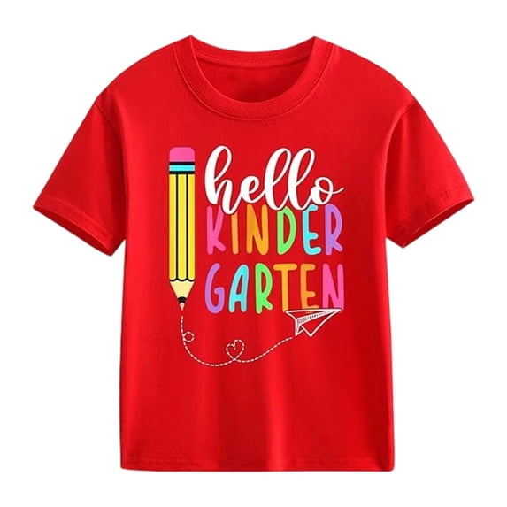 XUELUO Boys Shirts & Tops Kids Summer Back To School Letter Print Round Neck Short Sleeve Elastic Casual Comfortable Tops Tshirts Outwear,Red,6-7 Years