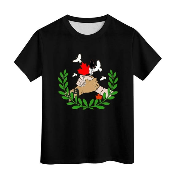 XUELUO Boys Shirts & Tops Kids Summer Cartoon Print Round Neck Short Sleeve Elastic Casual Comfortable Tops Tee Shirts Sportswear,Black,5-6 Years