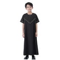 thumbnail image 1 of XUELUO Boys Shirts & Tops Kids Summer Solid Color Round Neck Short Sleeve Casual Maxi Robe T-Shirts Activewear,Black,9-10 Years, 1 of 9