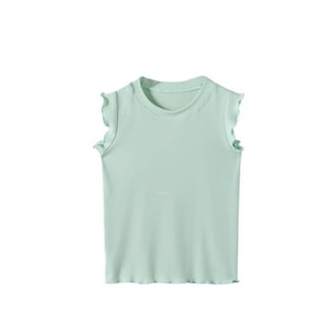 XUELUO Girls Tops & T-Shirts Kids Summer Solid Color Round Neck Short Sleeve Casual Comfortable T Shirts Daily-Wear,Green,6-7 Years