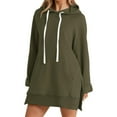 thumbnail image 1 of XUELUO Hoodie Dress For Women Solid Color Hooded Drawstring Long Sleeve Sweatshirt Mini Summer Dresses With Pockets Outwear,Green,XL, 1 of 7