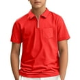 thumbnail image 1 of XUELUO Kids Boys Athletic Polo Shirts Summer Solid Color Zipper Lapel Short Sleeve Casual Gentleman Tops T Shirts Sportwear,Red,9-10 Years, 1 of 4