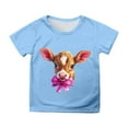 thumbnail image 1 of XUELUO Juniors Girls Shirts & Tops Easter Cow Print Round Neck Short Sleeve Casual Pullover Outwear,Blue,10-11 Years, 1 of 4