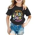 thumbnail image 1 of XUELUO Juniors Girls Tops & T-Shirts Summer Back To School Letter Print Round Neck Short Sleeve Loose Casual T-shirts Holiday Wear,Black,10-11 Years, 1 of 4
