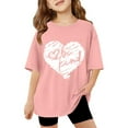 thumbnail image 1 of XUELUO Juniors Girls Tops & T-Shirts Summer Heart Print Round Neck Drop Shoulder Short Sleeve Loose Tshirts Activewear,Pink,13-14 Years, 1 of 6