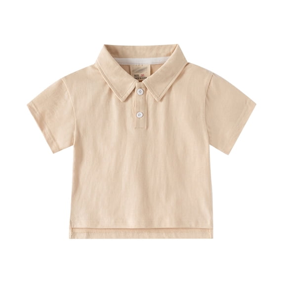 XUELUO Kids Boys Athletic Polo Shirts Summer Solid Color Lapel Button Down Short Sleeve Casual Tops Tshirts Outwear,Beige,5-6 Years