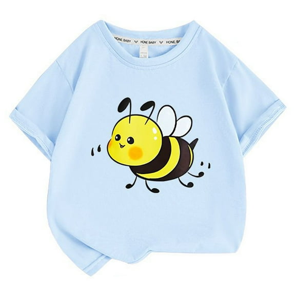 XUELUO Kids Boys Athletic Shirts Summer Cartoon Bee Print Crew Neck Short Sleeve Loose Fit Casual Tops Tshirts Streetwear,Blue,6-7 Years