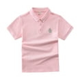 thumbnail image 1 of XUELUO Kids Boys Athletic Shirts Summer Solid Color Embroidered Lapel Button Down Short Sleeve Loose Fit Casual T-Shirts Daily-Wear,Pink,5-6 Years, 1 of 2