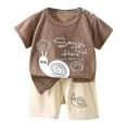 thumbnail image 1 of XUELUO Kids Boys Casual Outfit Sets Summer Cartoon Animal Print Crew Neck Short Sleeve Tshirts Tops And Shorts 2 Piece Outwear,Beige,5-6 Years, 1 of 4