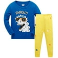 thumbnail image 1 of XUELUO Kids Boys Casual Outfit Sets Summer Cartoon Dinosaur Print Round Neck Long Sleeve Tops And Pants Loose Casual Pajamas Daily-Wear,Blue,6-7 Years, 1 of 2