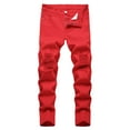 thumbnail image 1 of XUELUO Kids Boys Pants Denim Solid Color Button Slim Fit Fashion Casual Vintage Jeans With Pockets Trousers Outwear,Red,6-7 Years, 1 of 9