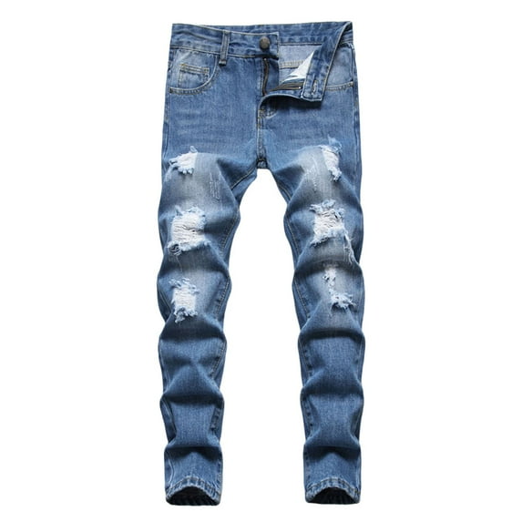 XUELUO Kids Boys Pants Denim Solid Color Gradient Print Button Slim Fit Fashion Casual Vintage Jeans With Pockets Trousers Sportwear,Blue,8-10 Years