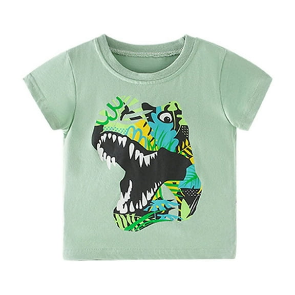 XUELUO Kids Boys Shirts & Tops Summer Dinosaur Print Crew Neck Short Sleeve Loose Fit Casual Tshirts Activewear,Green,6 Years