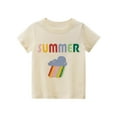thumbnail image 1 of XUELUO Kids Boys Shirts & Tops Summer Letter Print Rainbow Crew Neck Short Sleeve Loose Casual T Shirts Holiday Wear,Beige,5-6 Years, 1 of 7