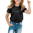 thumbnail image 1 of XUELUO Kids Girls Tops & T-Shirts Summer Letter Print Crew Neck Short Sleeve Loose Casual T Shirts Holiday Wear,Black,6-7 Years, 1 of 4