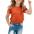 thumbnail image 1 of XUELUO Kids Girls Tops & T-Shirts Summer Letter Print Crew Neck Short Sleeve Loose Casual Tee Shirts Activewear,Orange,8-9 Years, 1 of 4
