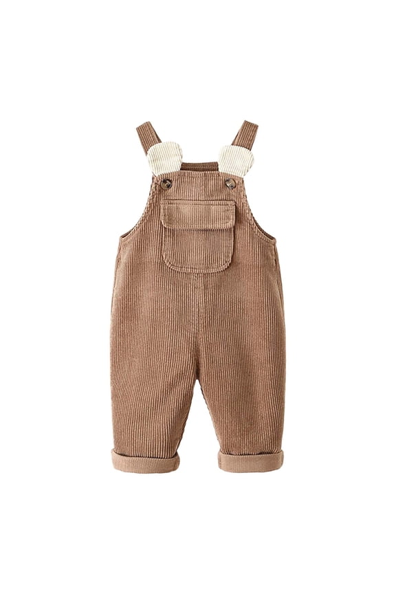 Little Boys Jumpsuit Corduroy Bear Ear Detail Button Closure Overalls Cute Spring Casual Bottom Daily Soft Kids Trousers