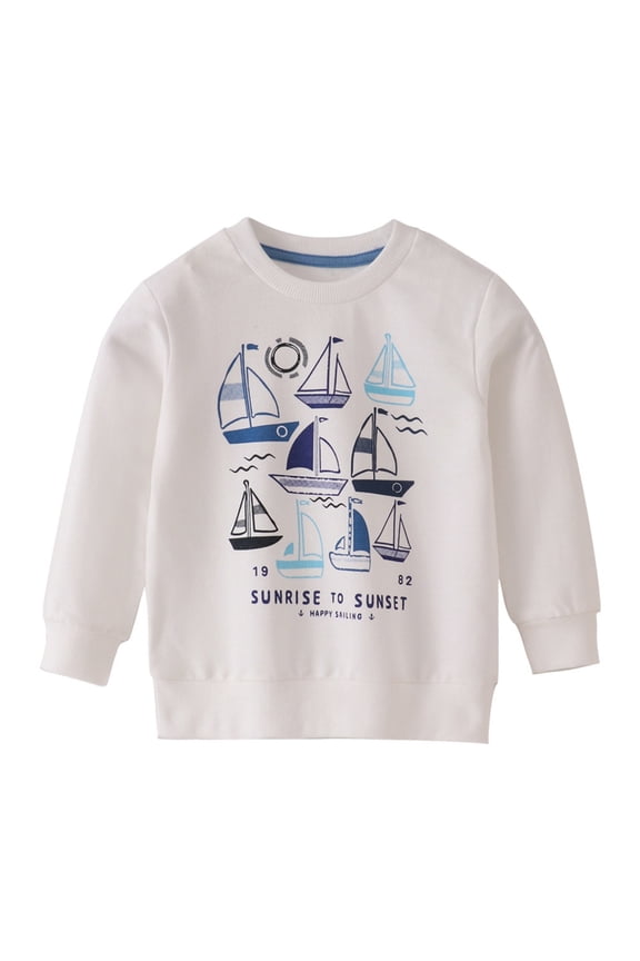 Little Boys Sweatshirts Crewneck Boats Pattern Long Sleeve Sweatshirt Soft Spring Outings & School Wear Kids Pullover Top