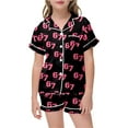 thumbnail image 1 of XUELUO Little Girls 2-Piece Outfit Set Short Sleeve Lapel Pattern Number 67 Print Tops + Shorts Spring Cozy 2-Piece Loungewear, 1 of 4