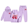 thumbnail image 1 of XUELUO Little Girls 2Pcs Hoodie Outfit Sets Long Sleeve Bow Cherry Print Tops And Pants Spring Fashionable Casual Sporty Clothes, 1 of 7