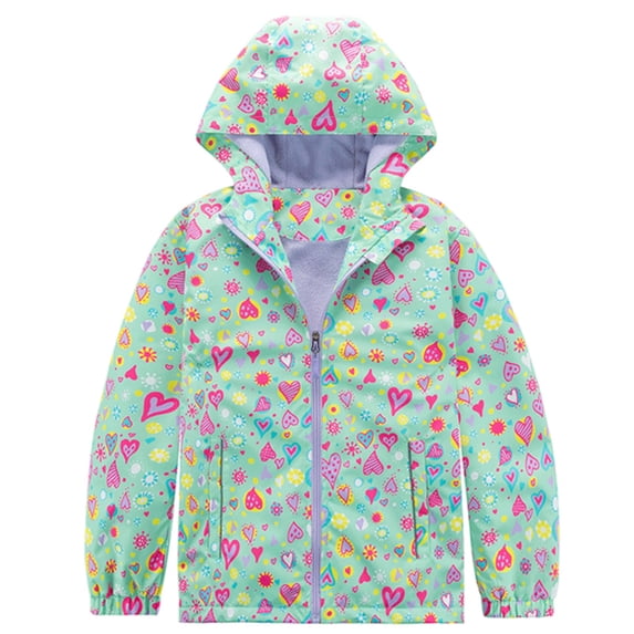 XUELUO Little Girls Boys Jackets Heart Print Zipper Long Sleeve Thin Fuzzy Windbreaker Jacket Early Spring Playful Climbing Tops
