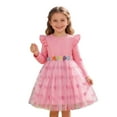 thumbnail image 1 of XUELUO Little Girls Dress Ribbed Ruffled Shoulder Tulle Skirts Floral Belt Glitter Heart Wear Sweet Playful Spring Dress, 1 of 8