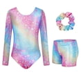 thumbnail image 1 of XUELUO Little Girls Gymnastics Outfit Set 3-Piece Long Sleeve Star Print Leotard + Shorts + Scrunchie Stage Performance Clothes, 1 of 2