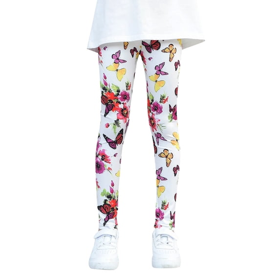 XUELUO Little Girls Leggings Butterflies Print Stretch Ankle Length Trousers Daily Play & Outings Classic Stretchy Slim Fit Pants