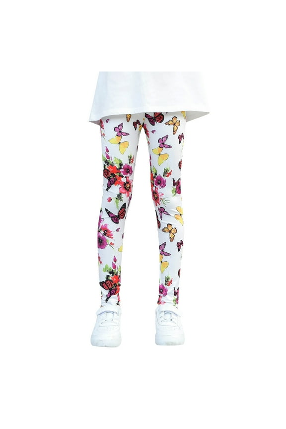 Little Girls Leggings Butterflies Print Stretch Ankle Length Trousers Daily Play & Outings Classic Stretchy Slim Fit Pants