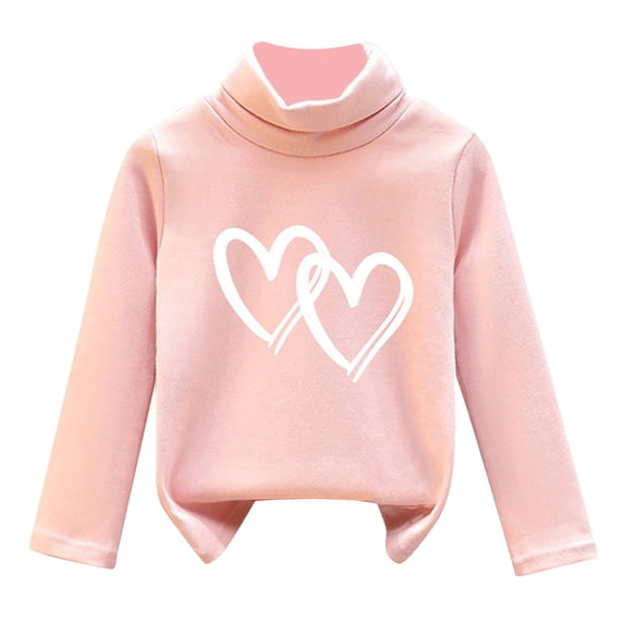 XUELUO Little Girls Long Sleeve T-Shirts Turtleneck Colorful Heart Enjoy The Little Things Print Tee Spring Cozy Wear Soft Tshirts