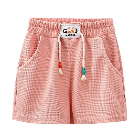 XUELUO Little Girls Sports Plain Drawstring Elastic Waist Knitted Shorts Summer Outdoor Activities Casual Breathable Mini Shorts