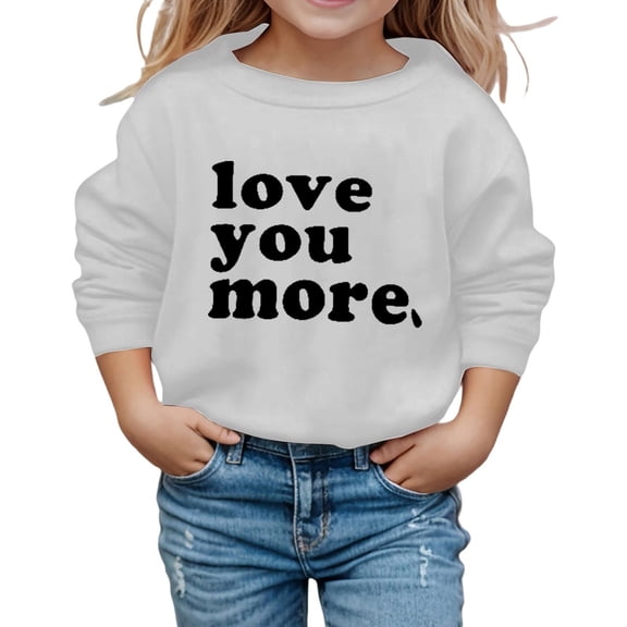 XUELUO Little Girls Sweatshirts "Love You More" Letter Print Long Sleeve Pullover Tops Romantic Spring Wear Cute Pullover Clothes