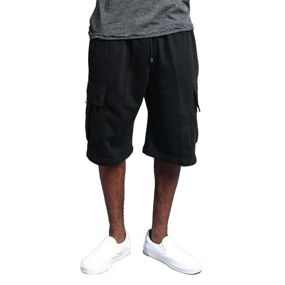 XUELUO Mens Shorts Summer Cargo Solid Color Elastic Waist Drawstring Loose Casual Sports Shorts With Pockets Beachwear,Black,L