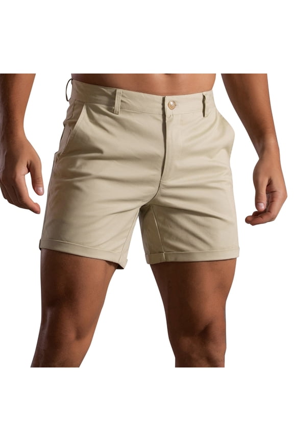 Mens Summer Solid Color Athletic Elastic Waist Slim Casual Sports Beach Straight Leg Shorts Daily-Wear,Beige,XXXL