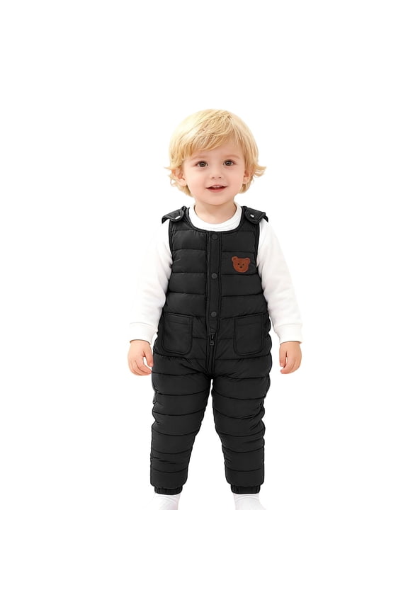 Newborn Girls Overalls Bear Embroidery Thick Padded Detachable Suspenders Jumpsuit Winter Outdoor Comfortable Warm Pants