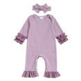 thumbnail image 1 of XUELUO Newborn Girls Rompers With Headband Striped Print Jumpsuits 2 Piece Outfits Summer Infant Baby Girls Playwear, 1 of 2