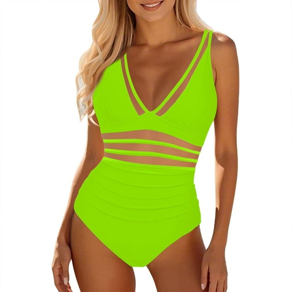 XUELUO One Piece Swimsuit Women Summer Solid Color Strappy Push Up Padded Athletic Sports Vintage Swimsuits Bathing Suits,Green,M
