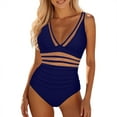 thumbnail image 1 of XUELUO One Piece Swimsuit Women Summer Solid Color Strappy Push Up Padded Athletic Sports Vintage Swimsuits Swimwears,Blue,XL, 1 of 4