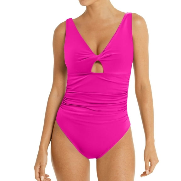 XUELUO One Piece Swimsuit Women Summer Solid Color V Neck Push Up Slim Swimsuits Beachwear,Pink,L