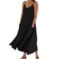 thumbnail image 1 of XUELUO Summer Dresses For Women Solid Color Spaghetti Strap V Neck Loose Casual Maxi Dress Outwear,Black,L, 1 of 4