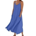 thumbnail image 1 of XUELUO Summer Dresses For Women Solid Color Spaghetti Strap V Neck Loose Casual Maxi Dress Streetwear,Blue,XXL, 1 of 4