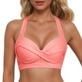 thumbnail image 1 of XUELUO Swim Suits For Women Summer Solid Color Lace Up Halter Full Coverage Push Up Backless Bikini Tops Swimwear Beachwear,Pink,L, 1 of 5