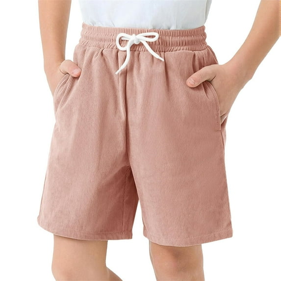 XUELUO Teen Boys Athletic Shorts And Pants Summer Corduroy Solid Color Elastic Waist Drawstring Wide Leg Loose Casual Shorts Pockets Trousers Activewear,Pink,13-14 Years
