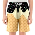 thumbnail image 1 of XUELUO Teen Boys Pants Summer Cartoon Ice Cream Print Elastic Waist Drawstring Loose Comfortable Shorts Daily-Wear,Black,11-12 Years, 1 of 4