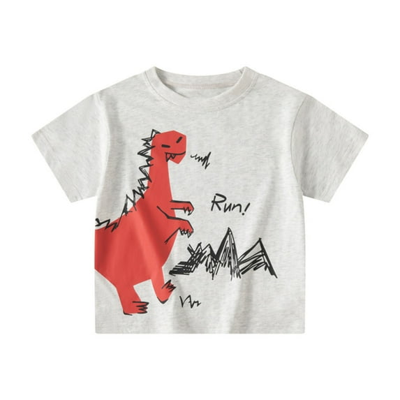XUELUO Toddler Boys Athletic Shirts Summer Dinosaur Print Round Neck Short Sleeve Comfortable Breathable Casual T-Shirts Sportwear,Gray,3-4 Years