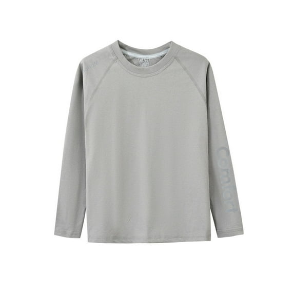 XUELUO Toddler Boys Athletic Shirts Summer Quick Drying Solid Color Round Neck Long Sleeve Base Sports Tshirts Streetwear,Gray,4-5 Years
