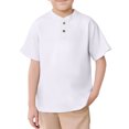 thumbnail image 1 of XUELUO Toddler Boys Athletic Shirts Summer Solid Color Crew Neck Button Down Short Sleeve Comfortable Soft Tops Tshirts Activewear,White,7-8 Years, 1 of 9
