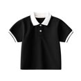 thumbnail image 1 of XUELUO Toddler Boys Athletic Shirts Summer Solid Color Lapel Button Down Short Sleeve Casual Comfortable Soft Tshirts Outwear,Black,2-3 Years, 1 of 4