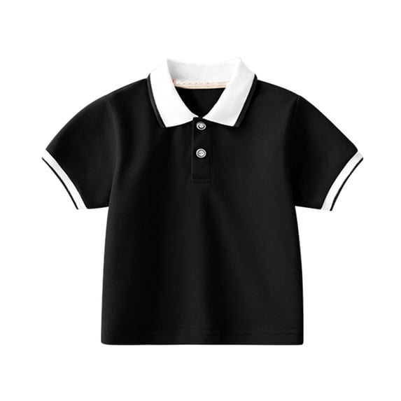 XUELUO Toddler Boys Athletic Shirts Summer Solid Color Lapel Button Down Short Sleeve Casual Comfortable Soft Tshirts Outwear,Black,2-3 Years