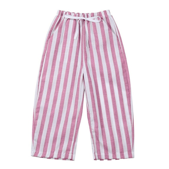 XUELUO Toddler Boys Athletic Shorts And Pants Summer Striped Print Elastic Waist Drawstring Straight Leg Trousers Beachwear,Pink,5-6 Years